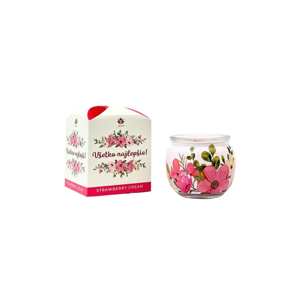 Bougie ARÔME Fraise Crème 90 g en verre avec boîte