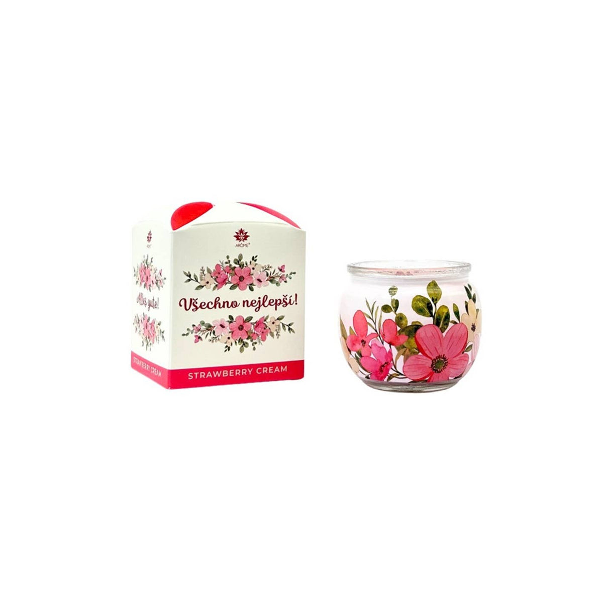 Bougie ARÔME Fraise Crème 90 g en verre avec boîte