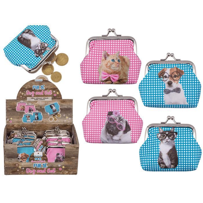 Porte-monnaie en PVC avec motifs chien et chat