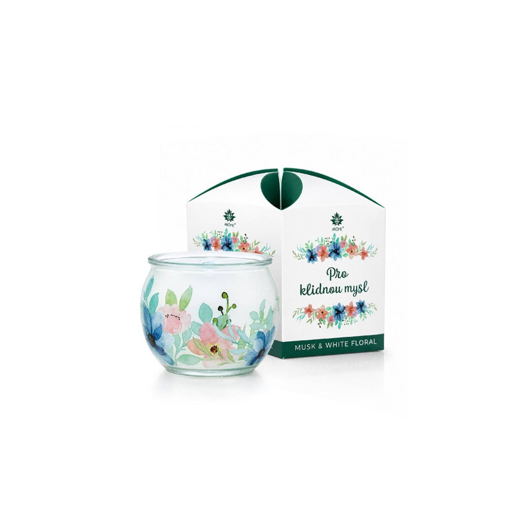 ARÔME Bougie Musc & Fleurs Blanches 90 g En Verre Avec Boîte