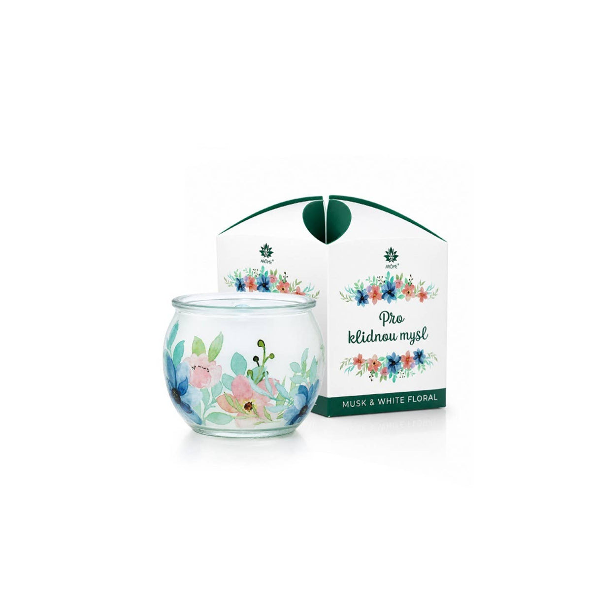 ARÔME Bougie Musc & Fleurs Blanches 90 g En Verre Avec Boîte