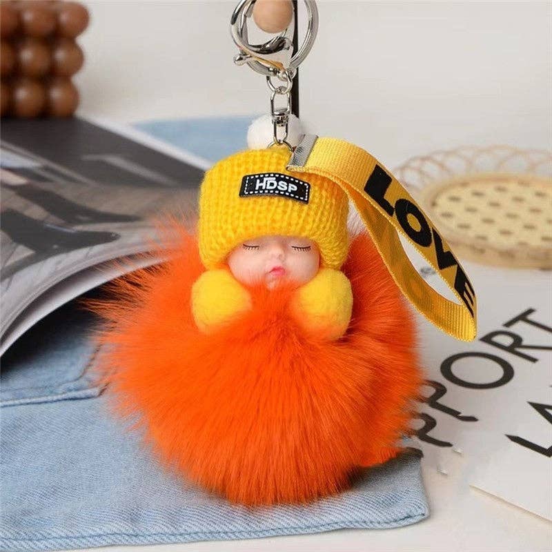 Porte-clés poupée en fourrure endormi