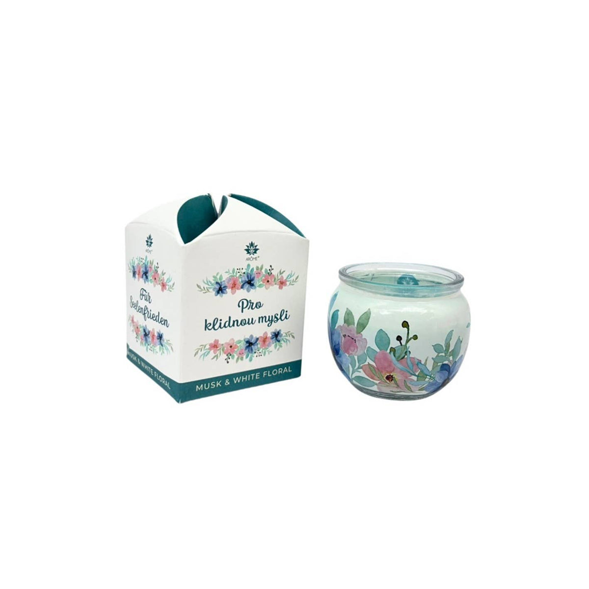 ARÔME Bougie Musc & Fleurs Blanches 90 g En Verre Avec Boîte
