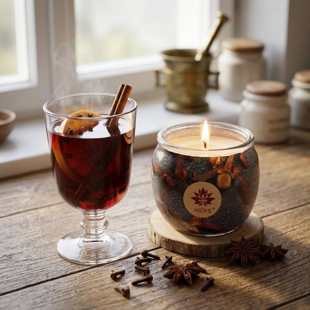 Bougie en verre parfumée cannelle et clou de girofle 90 g avec boîte ARÔME