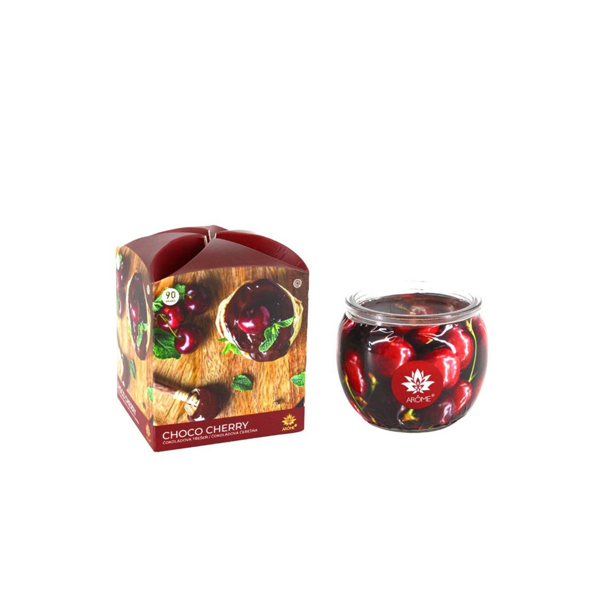 Bougie en verre ARÔME Choco Cherry 90 g avec boîte