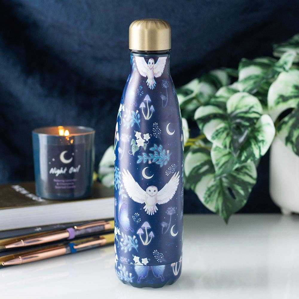 Gourde en métal avec motif chouette de nuit