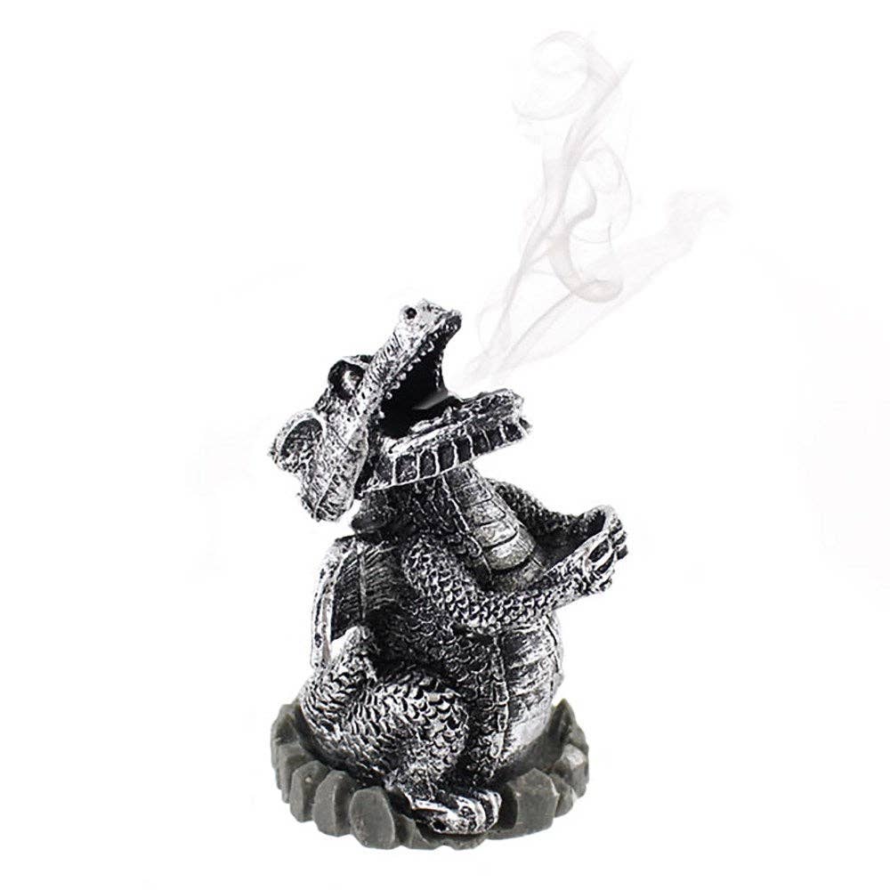 Support pour cône d'encens Dragon argenté